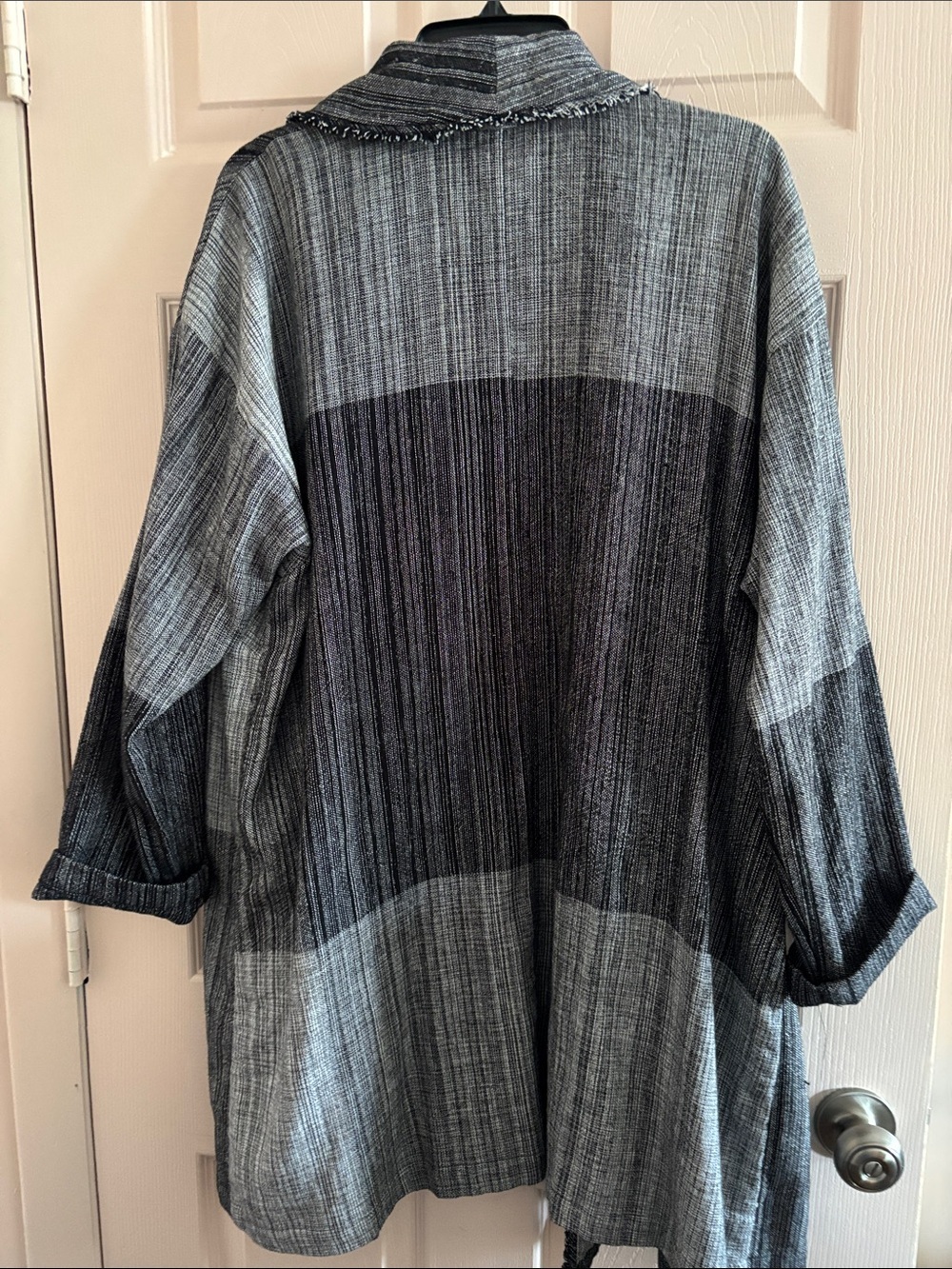 Eileen Fisher Black and Gray Open Front Textured long cardigan duster - Picture 2 of 4